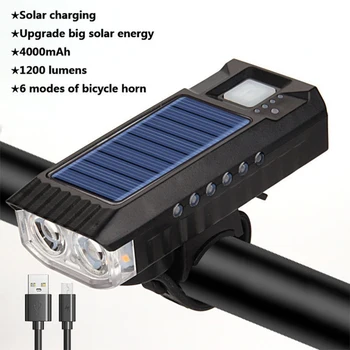 1200 Lumenia Polkupyörän Aurinko-LED-Valo 4000mAh Akku, USB-Ladattava Road Bike Edessä Lamppu, IPX4 Taskulamppu Ajovalojen kanssa Horn