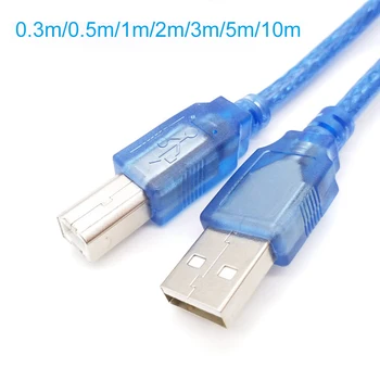 USB 2.0-tulostinkaapeli USB 2.0 tyyppi A Uros-Tyyppi B Uros Folio+Punottu Suojaus Läpinäkyvä Sininen, 0,3 M 0,5 M 1,5 m 2m 3m 5m 10m