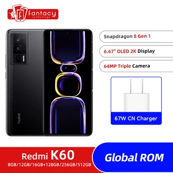 Global ROM Xiaomi Redmi K60 Snapdragon 8 Gen 1 2K 120Hz Näyttö 5500mAh 67W Nopea Laturi nestejäähdytys 64MP Kamera