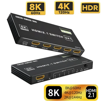 HDMI 2.1 Kytkin, 5 sisään 1 ulos, 4K 120Hz HDMI-Kytkin 5X1 HDMI 2.1 HDMI 2.0-Kytkin, 4K 8K HDMI 2.1 Kytkin splitter HDR 10+ Dolby Vision