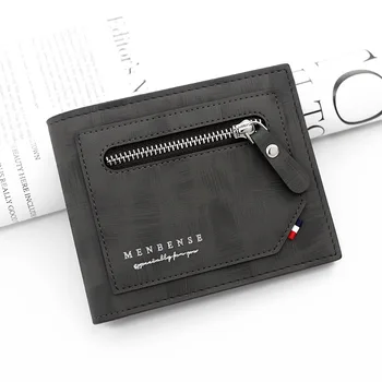 Uusi Miesten lompakko Muoti PU-nahka ompelemalla suunnittelu lompakko Vetoketju kolikon tasku Tri-kertainen lyhyt brändi lompakko Miesten liiketoiminta-lompakko
