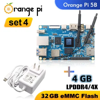 Orange Pi 5B + virtalähde Yhden piirilevyn Tietokone 4GB Ram RK3588S 32GB EMMC-aluksella WIFI+BT Demo Development Board Orangepi 5 B
