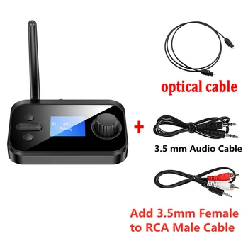 Bluetooth-5.0 Audio Lähetin-Vastaanotin, jossa Mic-Stereo Optical Coaxial AUX 3.5 mm Jack-RCA Langattoman Sovittimen TV PC Auto Puhuja