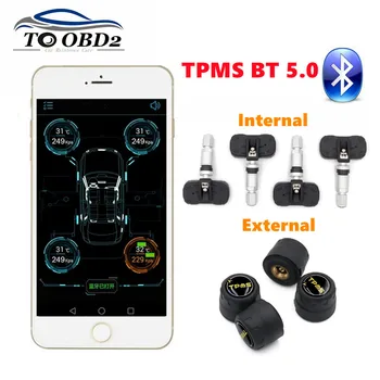 Uusi TPMS 5.0 Bluetooth-Renkaan Paineen Näyttö-Järjestelmä, 4 Sisäinen/Ulkoinen Anturi Toimii Android/iOS Matkapuhelin APP Näyttö