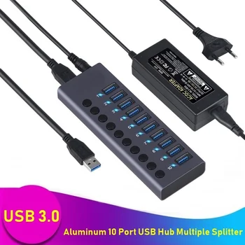 Alumiini USB 3.0 USB hubi 10-Porttia Useita USB-Jakaja, High-speed-Vahvistimen Kanssa 12V 5A virtalähde Macbook Pro-Tietokone