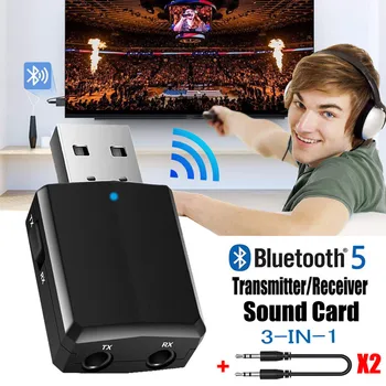USB 5.0 Bluetooth-Lähetin-Vastaanotin, 3 In 1 EDR Langaton Sovitin Sovitin, 3,5 mm AUX-TV Auto PC Stereo Auto Hifi Audio