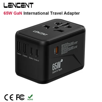 LENCENT 65W GaN Kansainvälinen Matka-Adapteri, jossa 2 USB-ja 3 C-Tyypin Nopea Lataus Virta-Adapteri EU/UK/USA/AUS plug Matka
