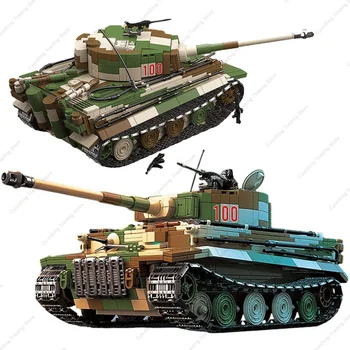 Toisen MAAILMANSODAN Sotilaallinen Panzerkampfwagen VI Ausf. E Tiger I Säiliö Taistelut Ajoneuvon Sotilas Rakennuspalikoita Asettaa Malli-Nukkeja Tiili Leluja Lapsille