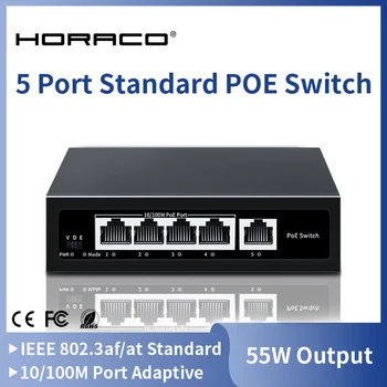 HORACO 5-Portti POE-Kytkin 10/100Mbps Smart Standard-Vaihtaja 30W VLAN IEEE802.3af/at-IP-Kamera,NVR,Turvallisuuden Valvonta