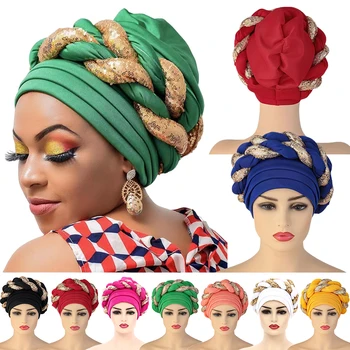 Muslimi Hijab Huivi Iso Paljetti Punos Pää Kääri Turbaani Cap-Hat Naisten Headwrap Afrikkalainen Turbaani Hatut