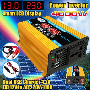 4000W Peak Aurinko Auto Power Inverter DC 12V AC 220V Auton Sovitin Auton Converter Dual USB-Jännite Muuntaja Modifioitu siniaalto