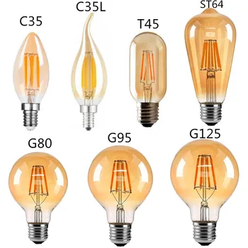 LED Edison Hehkulamppujen Valo hae viesti Polttimo Ruskea Kultainen T45 G80 G95 G125 4W 8W 2700K E27 AC 220V 110V Himmennin Ravintola Makuuhuone