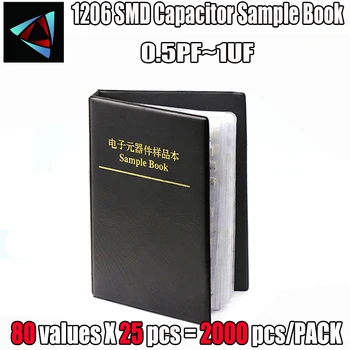 1206 SMD-Kondensaattori Näyte Kirjan 80valuesX25pcs=2000pcs 0.5 PF~1UF Valikoima Kit Pack