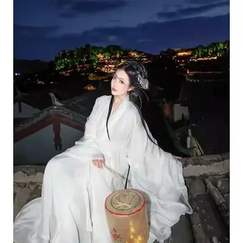 2023 Naisten Hanfu Mekko Perinteinen Kiinalainen Hanfu Tanssi Pukeutua Naisten Cosplay Puku Kesä Valkoinen Mekko Hanfu Naisten Plus Koko 2XL