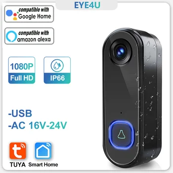 TUYA Video Ovikello WIFI 1080P HD Ulkouima Puhelin Oven Bell-Kamera, Turvallisuus-Video Intercom-IR pimeänäkö AC USB Power Smart Home