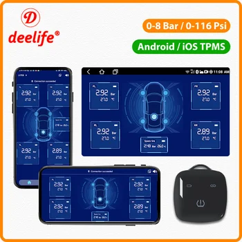 Deelife Auton TPMS Android iOS-rengaspaineiden valvontajärjestelmä valvontajärjestelmä 4-5 Pyörän Renkaan Anturi Bluetooth-yhteensopiva BLE TMPS