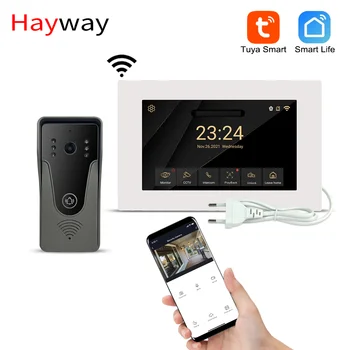 Hayway Tuya Smart Home Video Intercom Järjestelmä, 7 Tuuman Langaton WiFi-Video Ovi Puhelin 1080P Full Touch-Näyttö Yhdellä Napsautuksella Avata