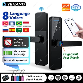 YRHAND K7 fechadura eletronico digital Biometrinen Musta Smart Lock Tuya App Remote Lukituksen wifi Lock Sähköinen Smart Oven Lukko