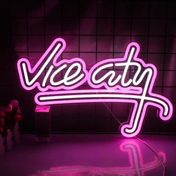 Wanxing Vice City Vaaleanpunainen Neon Merkki Led-Valot Makuuhuone Kirjaimet USB-Game Room-Baarissa Osapuolen Sisäuima Kotiin Arcade Shop Art seinien Koristeluun