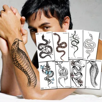 veden siirtäminen fake tatuointi seksikäs käärme, cobra nousi perhonen väliaikainen tatuointi tarroja arm-hiha kehon taidetta vedenpitävä tatuoinnit miehille