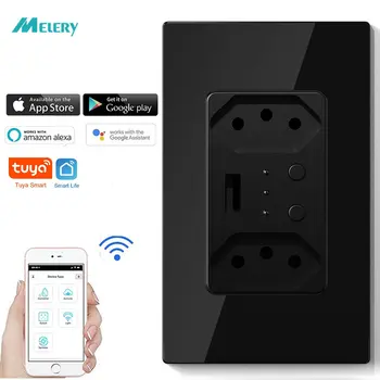 Melery Pistorasiaan Tomada USB Tuya WiFi Smart Life Sähkö Brasilia Pistoke Myyntipisteistä Muovi/Lasi-Paneeli, jonka Alexa Dot Google Kotiin