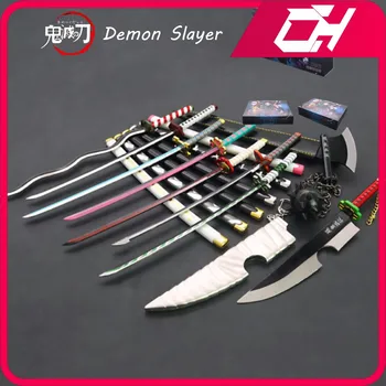 Demon Slayer Sword 9pcs Katana Miekka Nichirin Terä Kokoelma Samurai Royal Japanilainen Anime-Aseen Malli Avaimenperä Lahjoja Leluja Poika