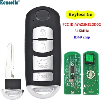 4 Painikkeet Keyless-Go Smart Remote-Näppäintä 315MHz ID49 Hitag Pro Siru Mazda 3 Sedan 6 MX-5 Miata FCC WAZSKE13D02 Pieni Avain