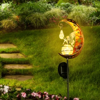Led-Aurinko-Lamppu, Takorauta Ontto Tonttu ja Kuu Projektorin Valo Rauta Yard Art Garden Koriste Nurmikko Lamput Polku Patio