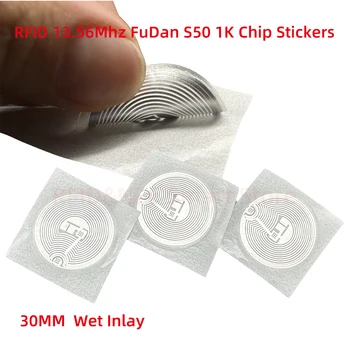 50kpl RFID-S50 Smart Tag 14443A MIFARE Classic 1K EV1-S50 Märkä Inlay-Tarra F08 1024 Tavua Lable RFID-tunnistetta varten Andriod NFC-Puhelin