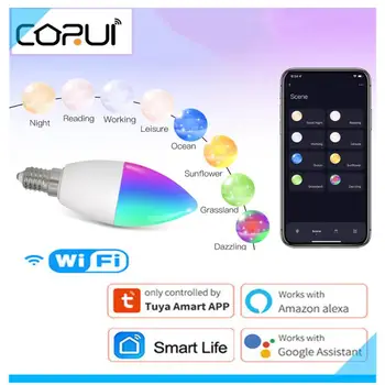CORUI TUYA Smart WiFi E14 Himmennettävä Magic RGBCW 100-240V LED-Lamppu Smart Life Yhteensopiva Alexa Google Kotiin Yandex Alice