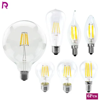 6kpl/paljon LED-Kynttilä-Lamppu E14 C35 Vintage LED-Lamppu E27 A60 ST64 G95 G125 AC220V LED Globe-2W 4W 6W 8W Hehkulanka Edison Lamput