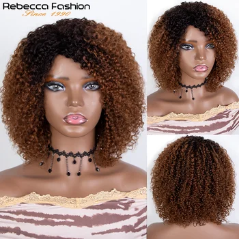 Lyhyt Kihara Peruukit Naisten Musta Afro Pommi Kihara Peruukki Otsatukka Hiuksista Brasilian Remy Kuitua Liimaton Kauan Kinky Kiharat Hiukset