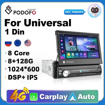 Podofo 1din autoradio CarPlay GPS-Navigointi IPS-Sisäänvedettävä Näyttö 1 Din Android 10 Multimedia-Soitin Universal Audio Video