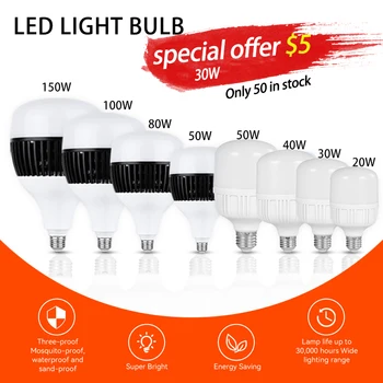 1kpl 10kpl E27 LED-lamppu 80W 100W 150W Super Power AC 220V 20/30/40/50 w: n LED-lamppu Säästää Kylmä Valkoinen Led-Lamput varten Indooe Ulkona