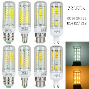 E14 E27 LED Maissi 72LED Lamppu 5730 SMD-GU10 G9 B22 Pistin E12 Pelimerkkejä AC 110V 220V Spotlight Lampada Kynttilän Korvata 60W Halogeeni