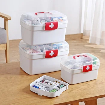 Lääketiede Säilytyslaatikko Suuri Kapasiteetti Lääke Järjestäjä Varastointi Säiliö Perhe Ensiapu Rinnassa Kannettava Emergency Kit Box