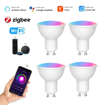 Tuya Zigbee GU10 Led Smart-Lamppu Lamppu 220V 110V 5W RGB-WW CW Wifi-Ampulli GU10 Led-Lamppu, Valot Toimii Alexa Kaiku/ Google Kotiin