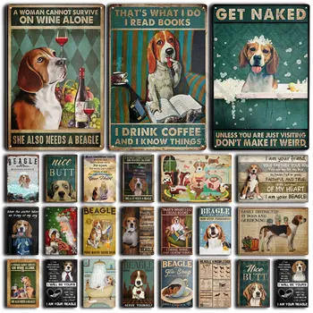 Hauska Metallinen Beagle Koira Tin Merkki Kylpyhuone, Wc Home Pet Shop Kahvia Maalaistalo, Olohuone, Makuuhuone Koristelu 12 X 8 Tuumaa